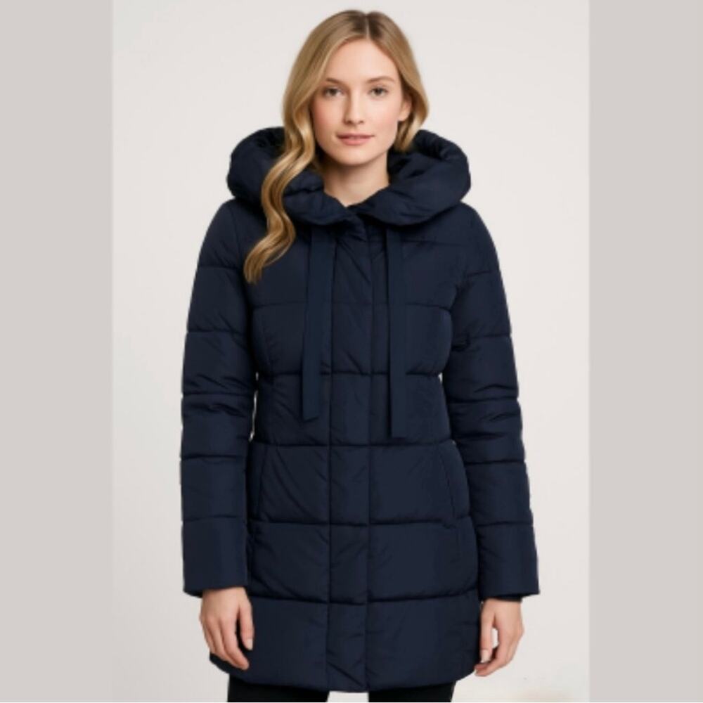 LARK & RO Navy Blue Quilted Winter Puffer Coat